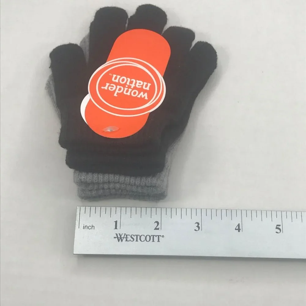 2 Pair Pack Wonder Nation Children's Gloves Black And Gray Ages Over 24 Months